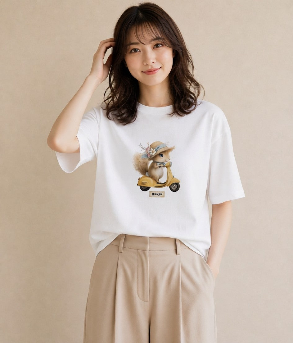 Tシャツ レディース シマリス ペット 動物 イラスト こなれ感 夏コーデ 通学 白T