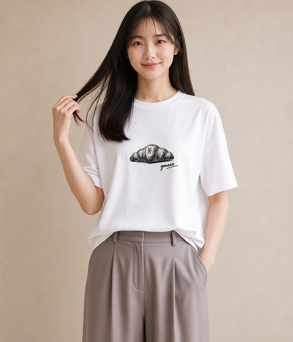 グラフィックTシャツ レディース パン ベーカリー レトロ イラスト ラフ 自分用 ルームウェア 白T