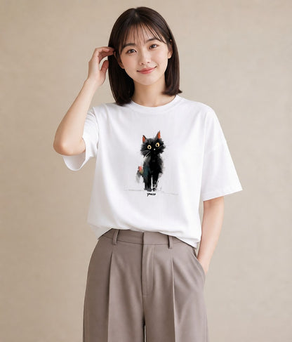 プリントTシャツ レディース ブリティッシュショートヘア 猫 ねこ イラスト ラフカジュアル デイリーウェア 休日 白T