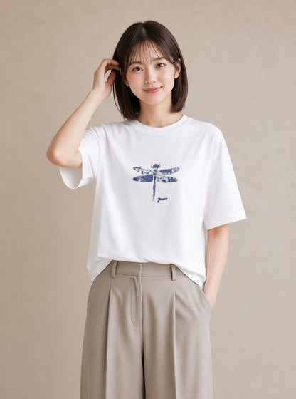 グラフィックTシャツ レディース とんぼ 昆虫 虫 イラスト ポップ 母の日 ビーチ 白T