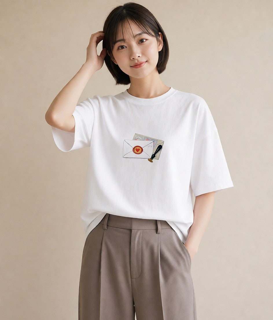 デザインTシャツ レディース 封蝋 手紙 アンティーク ナチュラル イラスト ラフ 女性 旅行用 白T