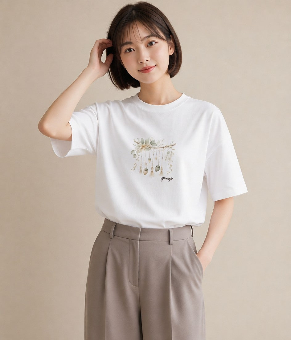 半袖Tシャツ レディース 洗濯物 風 ナチュラル アンティーク イラスト シンプル 母娘コーデ 自分用 白T