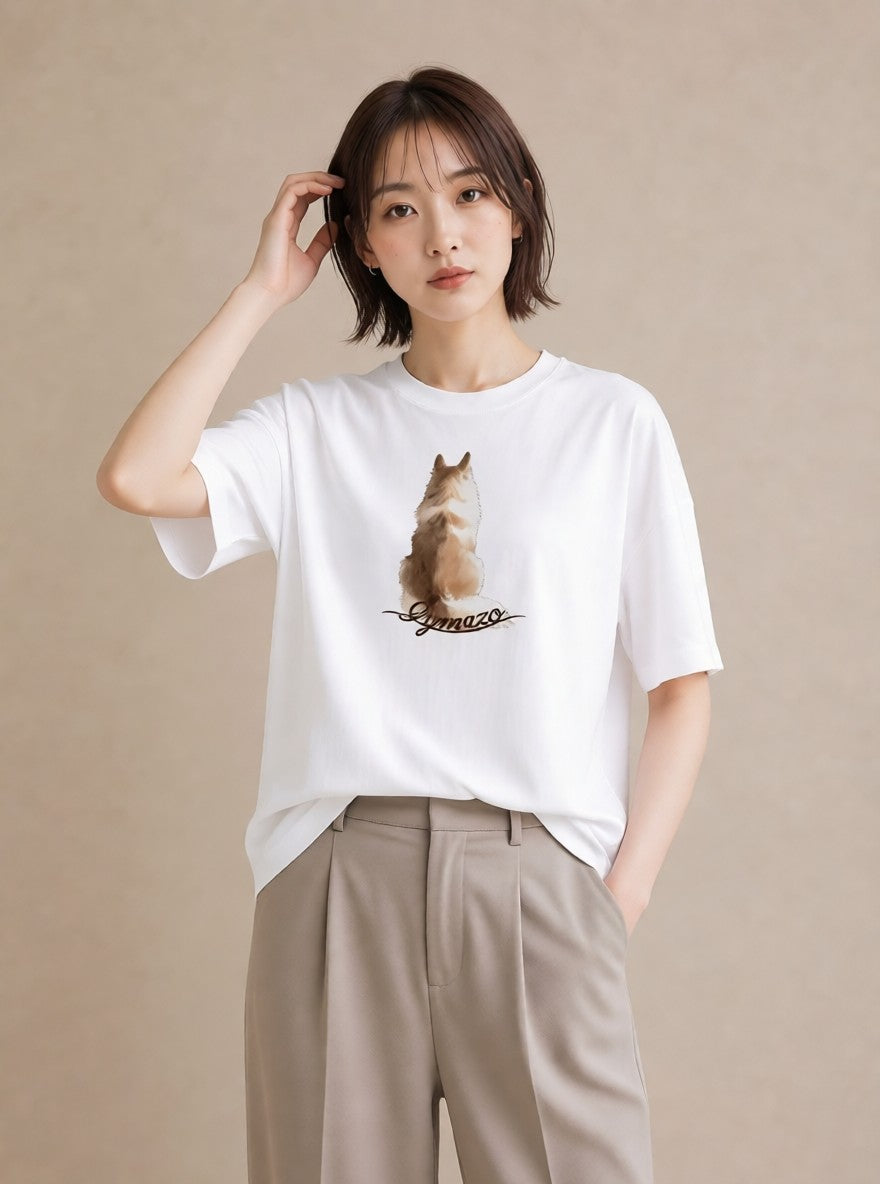 Tシャツ レディース 白猫 猫 ねこ イラスト きれいめ デート 帰省 白T