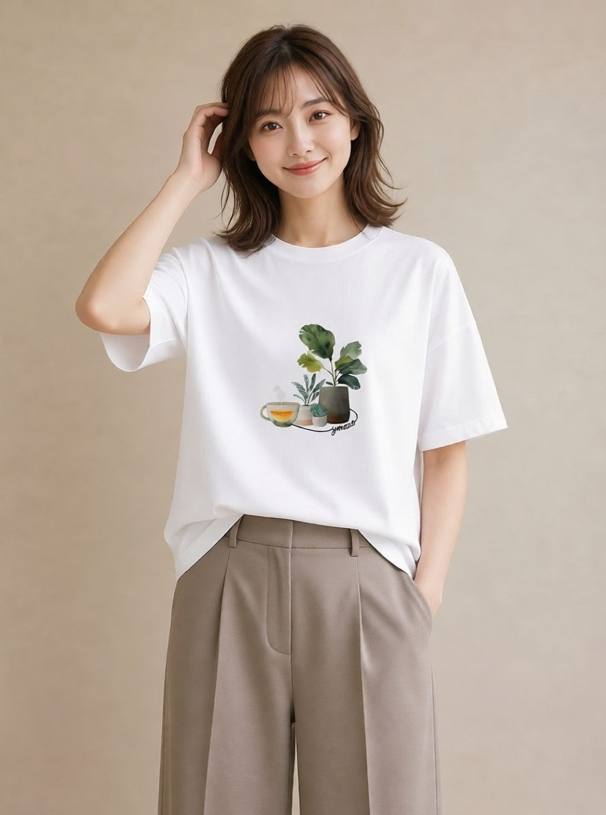 グラフィックTシャツ レディース 紅茶 食べ物 フード イラスト 水彩風 通学 誕生日プレゼント 白T
