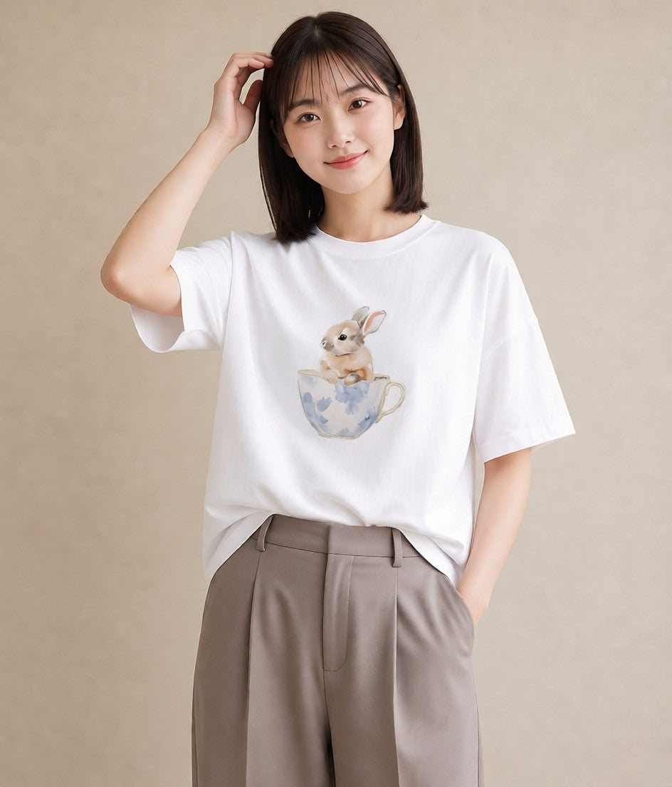 半袖Tシャツ レディース デグー ペット 動物 イラスト カフェコーデ ルームウェア ギフト 白T