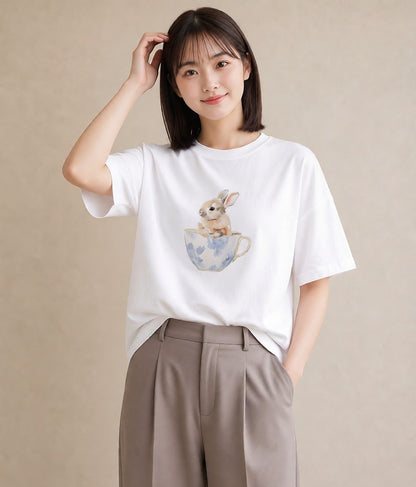半袖Tシャツ レディース デグー ペット 動物 イラスト カフェコーデ ルームウェア ギフト 白T