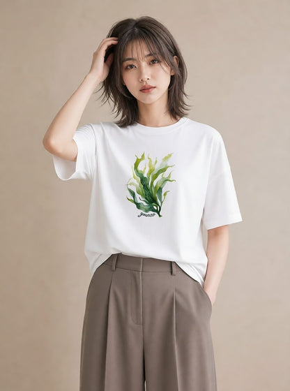 プリントTシャツ レディース シダ 植物 ボタニカル イラスト 誕生日プレゼント 綿100 白T
