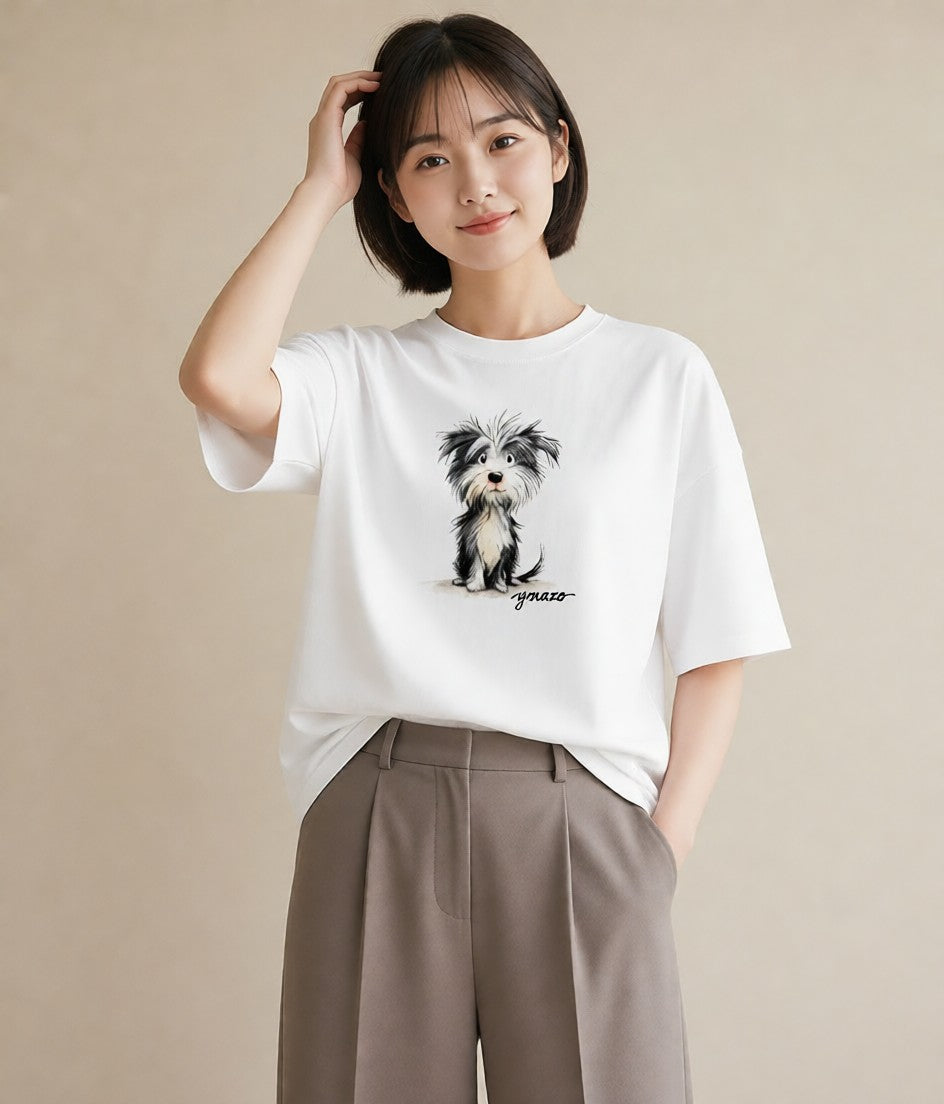デザインTシャツ レディース ミックス犬 犬 いぬ イラスト 旅行コーデ 普段着 週末コーデ 白T