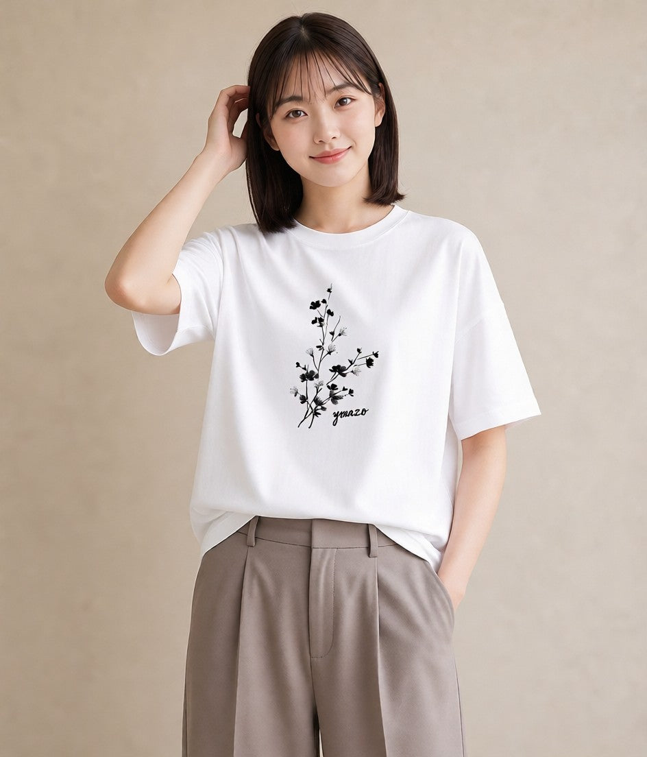 Tシャツ レディース さくら 桜 桜の枝 イラスト 手描き風 自分用 ルームウェア 白T