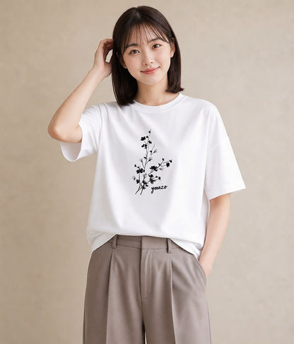 Tシャツ レディース さくら 桜 桜の枝 イラスト 手描き風 自分用 ルームウェア 白T