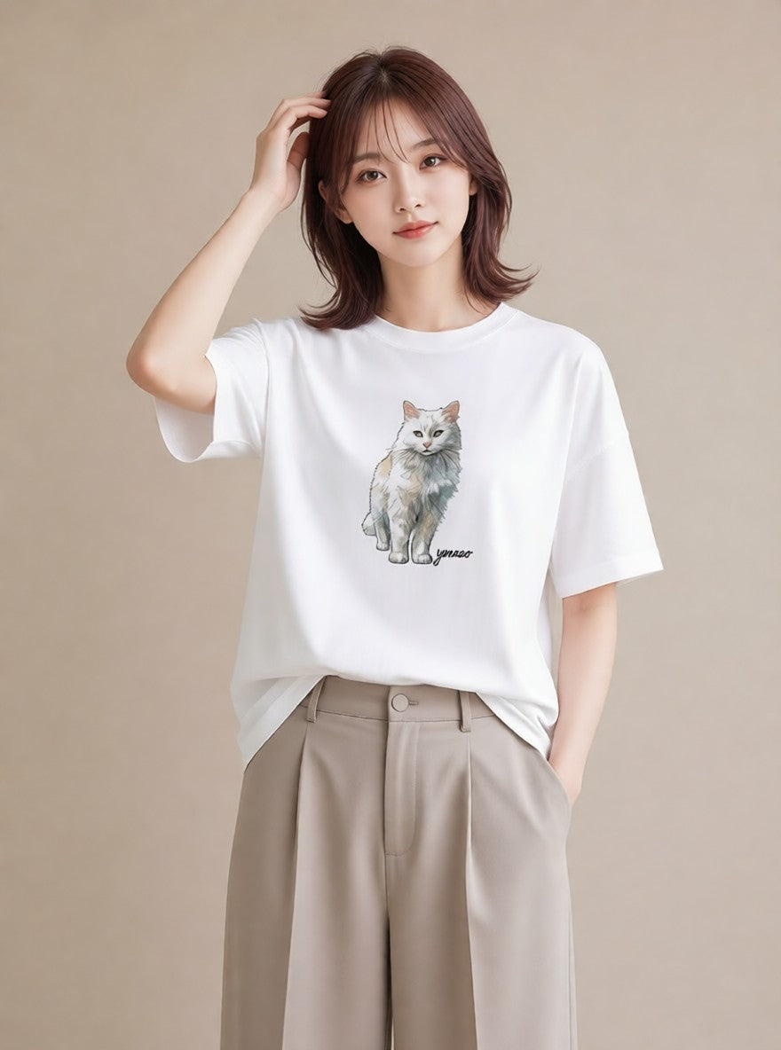 Tシャツ レディース スコティッシュフォールド 猫 ねこ イラスト 敬老の日 ホワイトデー 白T