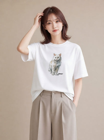 Tシャツ レディース スコティッシュフォールド 猫 ねこ イラスト 敬老の日 ホワイトデー 白T