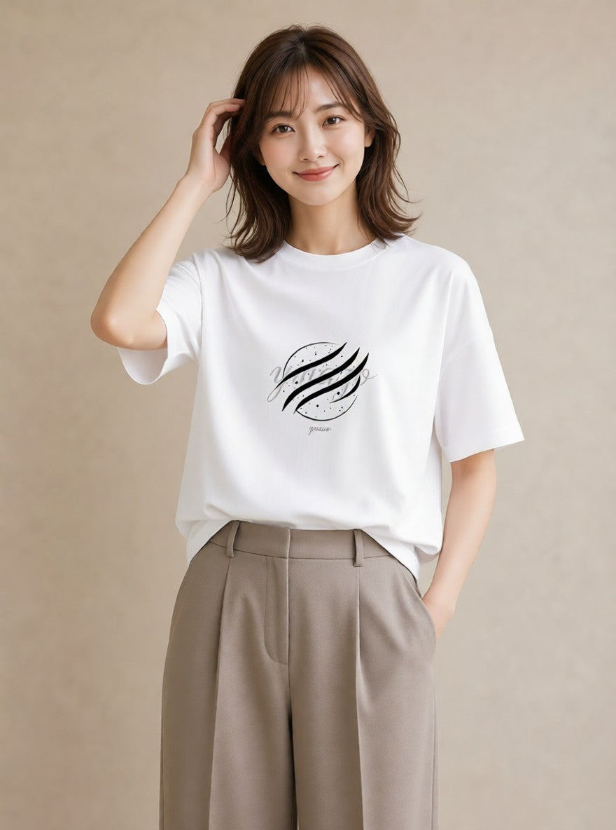 グラフィックTシャツ レディース 手鏡 アンティーク レトロ ナチュラル イラスト ニュアンス 社会人 女性 白T