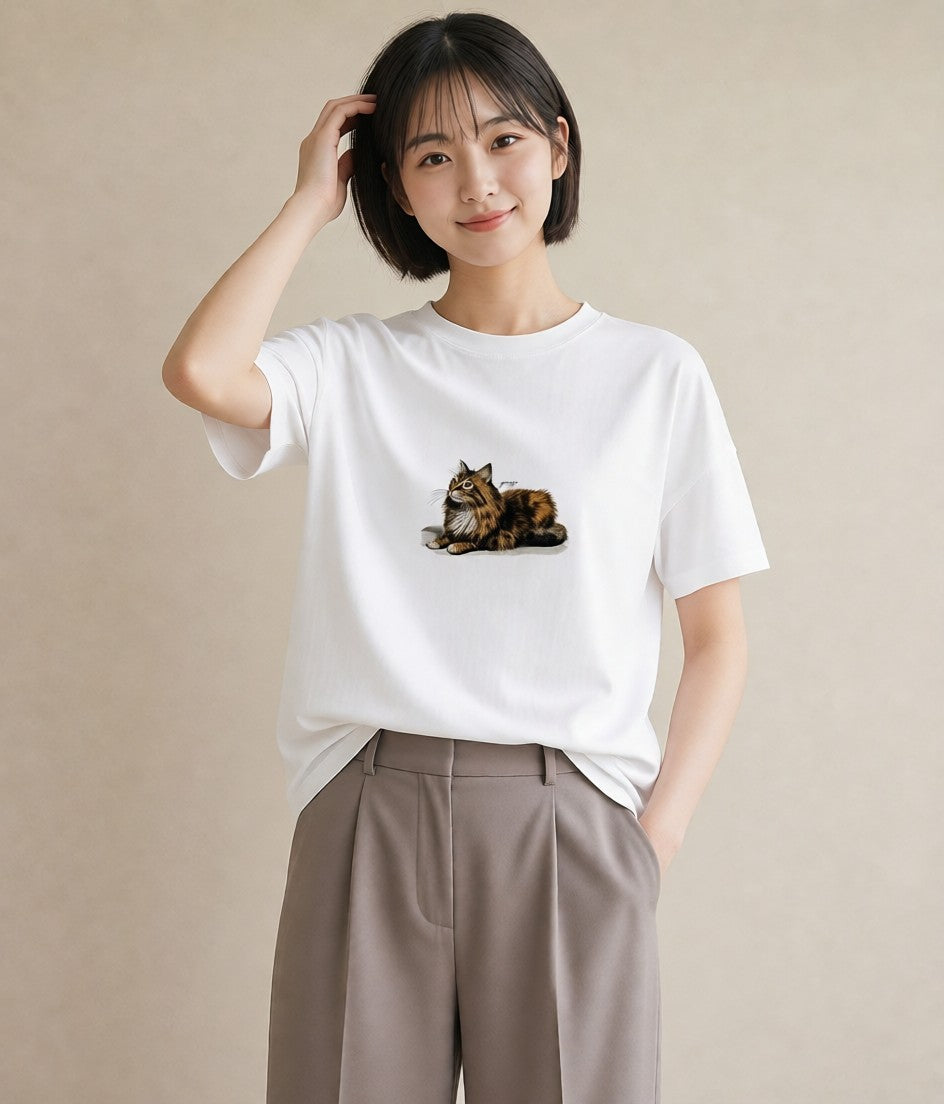 Tシャツ レディース 猫 ねこ イラスト ニュアンス お揃い 親子 白T