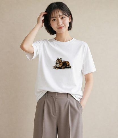 Tシャツ レディース 猫 ねこ イラスト ニュアンス お揃い 親子 白T