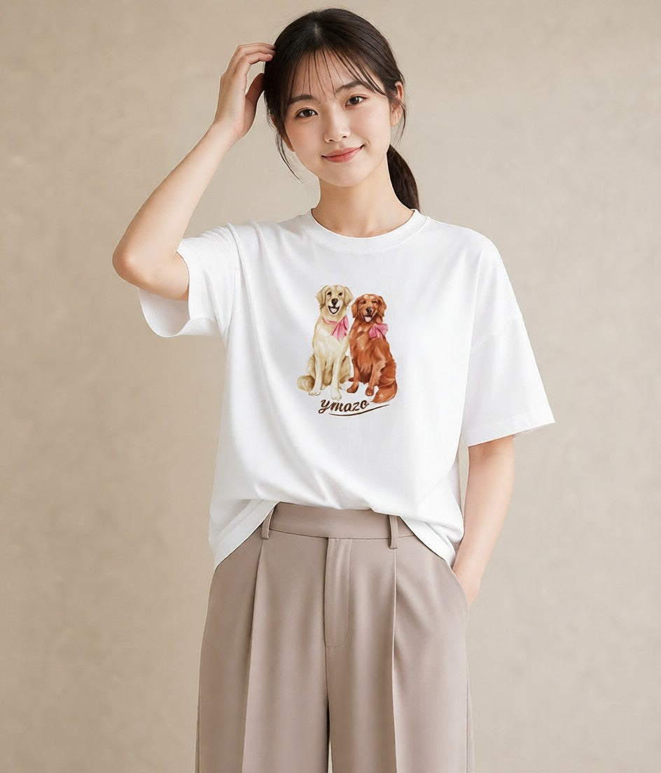 グラフィックTシャツ レディース ゴールデンレトリバー ゴールデン 犬 いぬ イラスト ヴィンテージ風 レイヤード 友達ギフト 白T