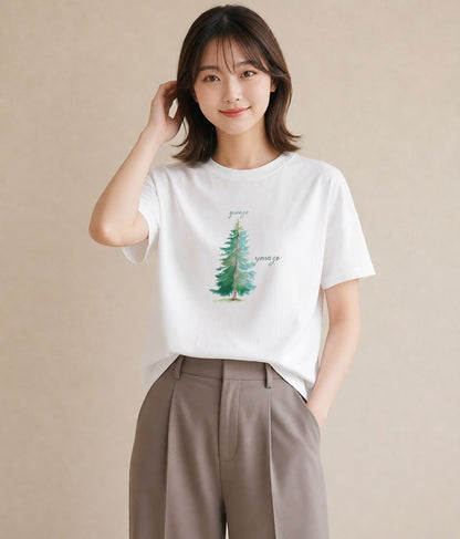 グラフィックTシャツ レディース 山 星空 宇宙 イラスト 部屋着 女性向けギフト 白T