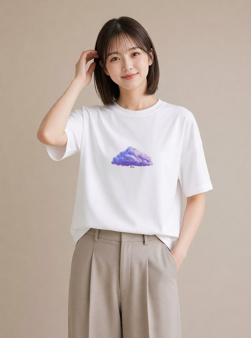 半袖Tシャツ レディース わたあめ 食べ物 フード イラスト 北欧風 ラフ レイヤード 白T