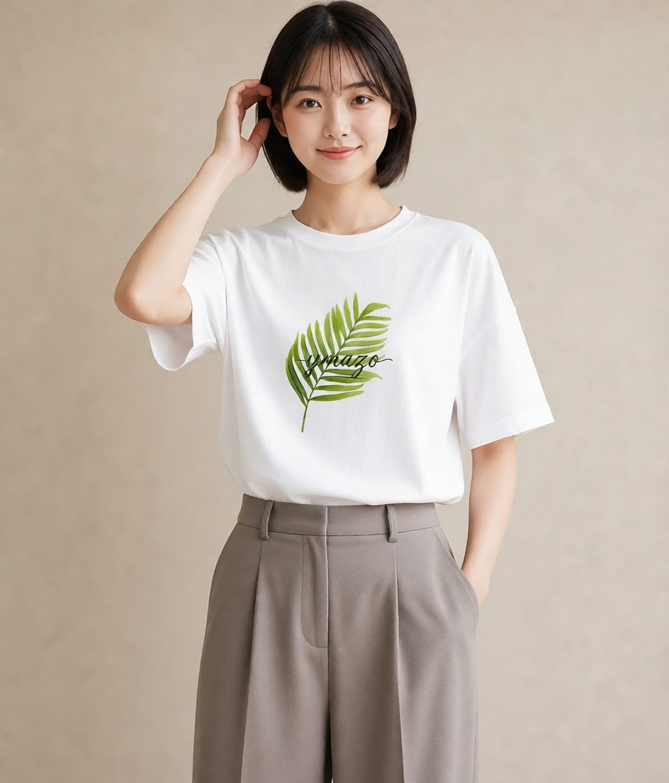 デザインTシャツ レディース シダ 植物 ボタニカル イラスト 北欧風 散歩 お出かけ 白T