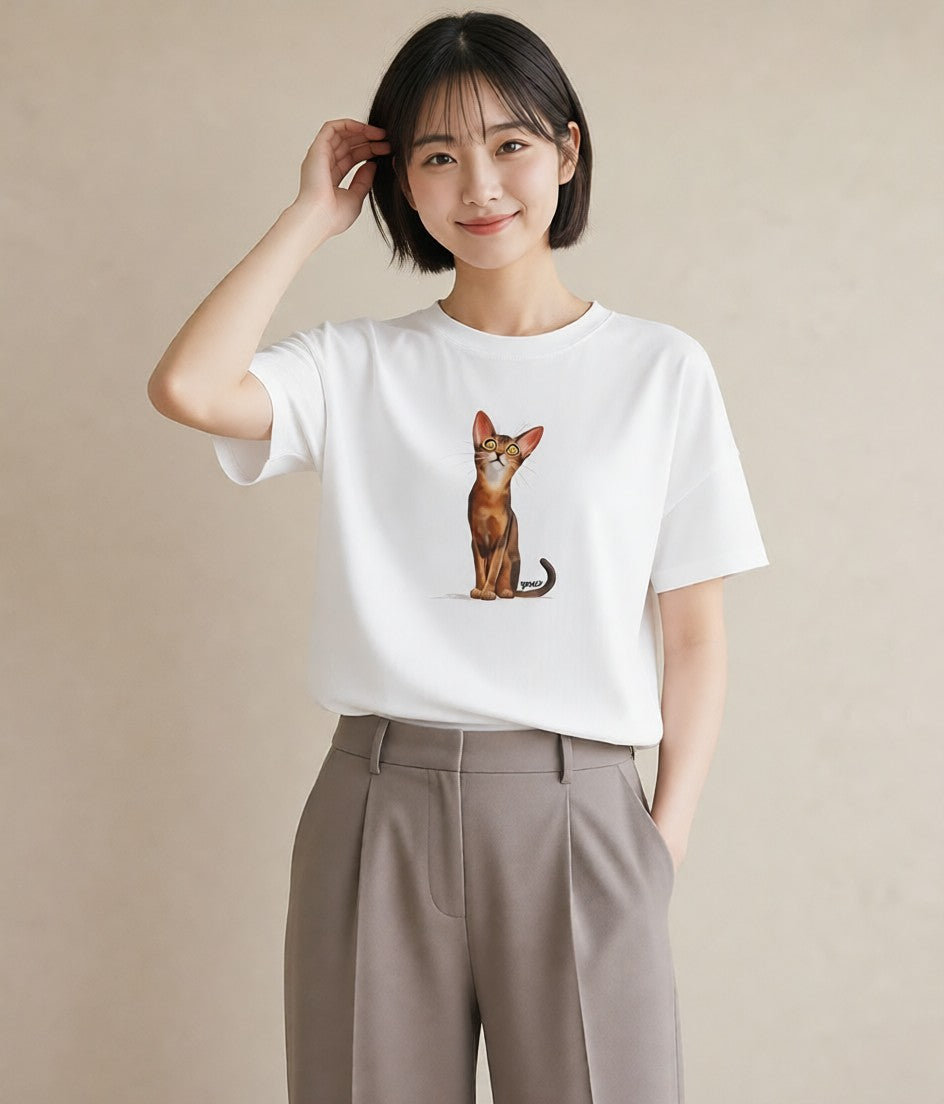 デザインTシャツ レディース サビ猫 猫 ねこ イラスト シック 休日 ペアコーデ 白T