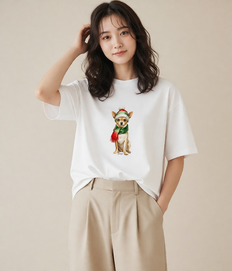 グラフィックTシャツ レディース チワワ 犬 いぬ イラスト アート風 お出かけ 普段着 白T