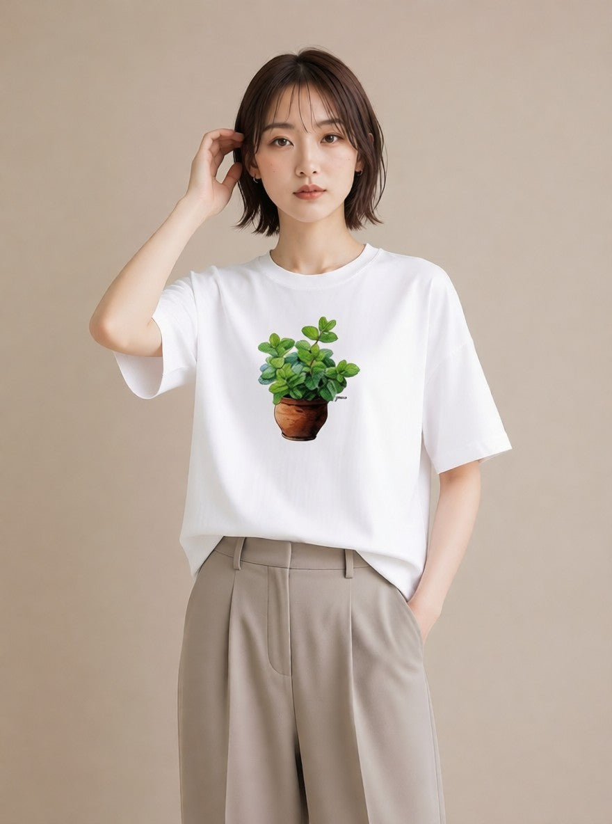 デザインTシャツ レディース 観葉植物 植物 ボタニカル イラスト 普段使い 綿100 デート 白T