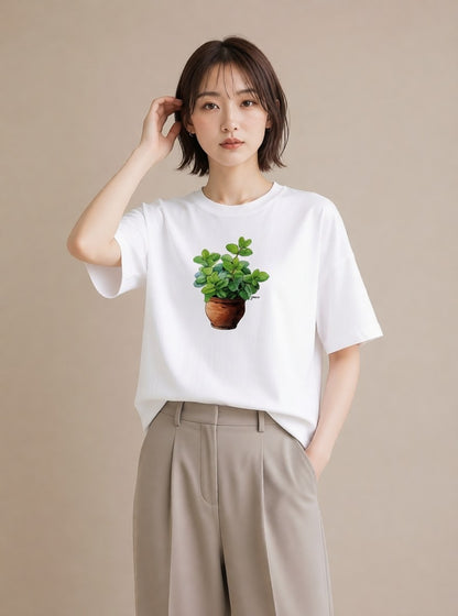 デザインTシャツ レディース 観葉植物 植物 ボタニカル イラスト 普段使い 綿100 デート 白T