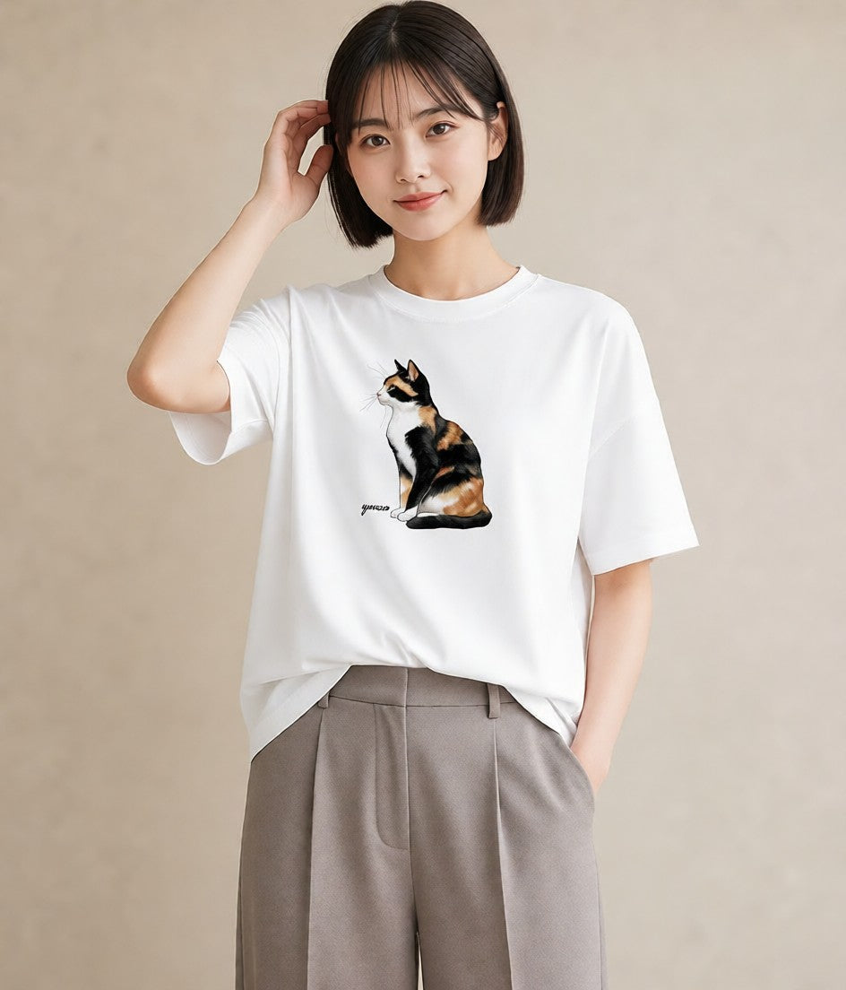 デザインTシャツ レディース メインクーン 猫 ねこ イラスト お洒落 帰省 ラフ 白T
