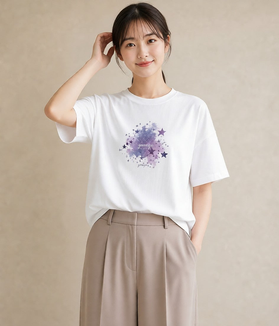 Tシャツ レディース 双子座 星空 宇宙 イラスト ラフ ミセス 春コーデ 白T