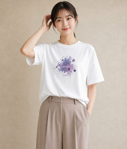 Tシャツ レディース 双子座 星空 宇宙 イラスト ラフ ミセス 春コーデ 白T