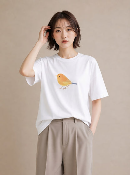 プリントTシャツ レディース ことり ペット 動物 イラスト ラフ レイヤード 友達ギフト 白T