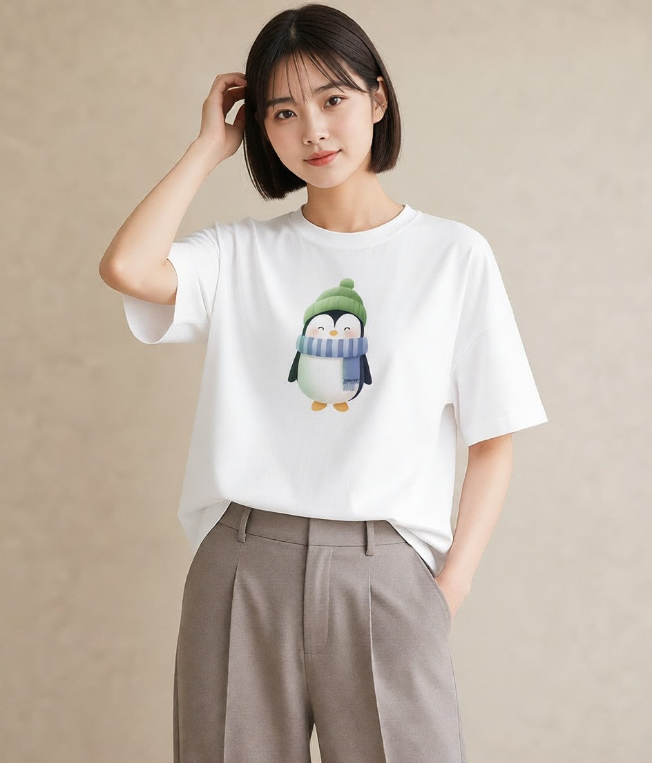 Tシャツ レディース ペンギン ぺんぎん 動物 アニマル イラスト ゆるコーデ 通学 誕生日プレゼント 白T