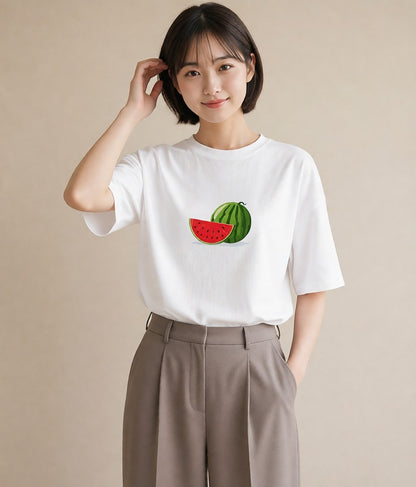 グラフィックTシャツ レディース メロン 食べ物 フード イラスト カジュアル 送別ギフト 通勤 白T