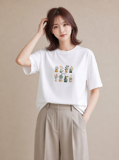 プリントTシャツ レディース 多肉植物 植物 ボタニカル イラスト 個性的 ルームウェア ギフト 白T