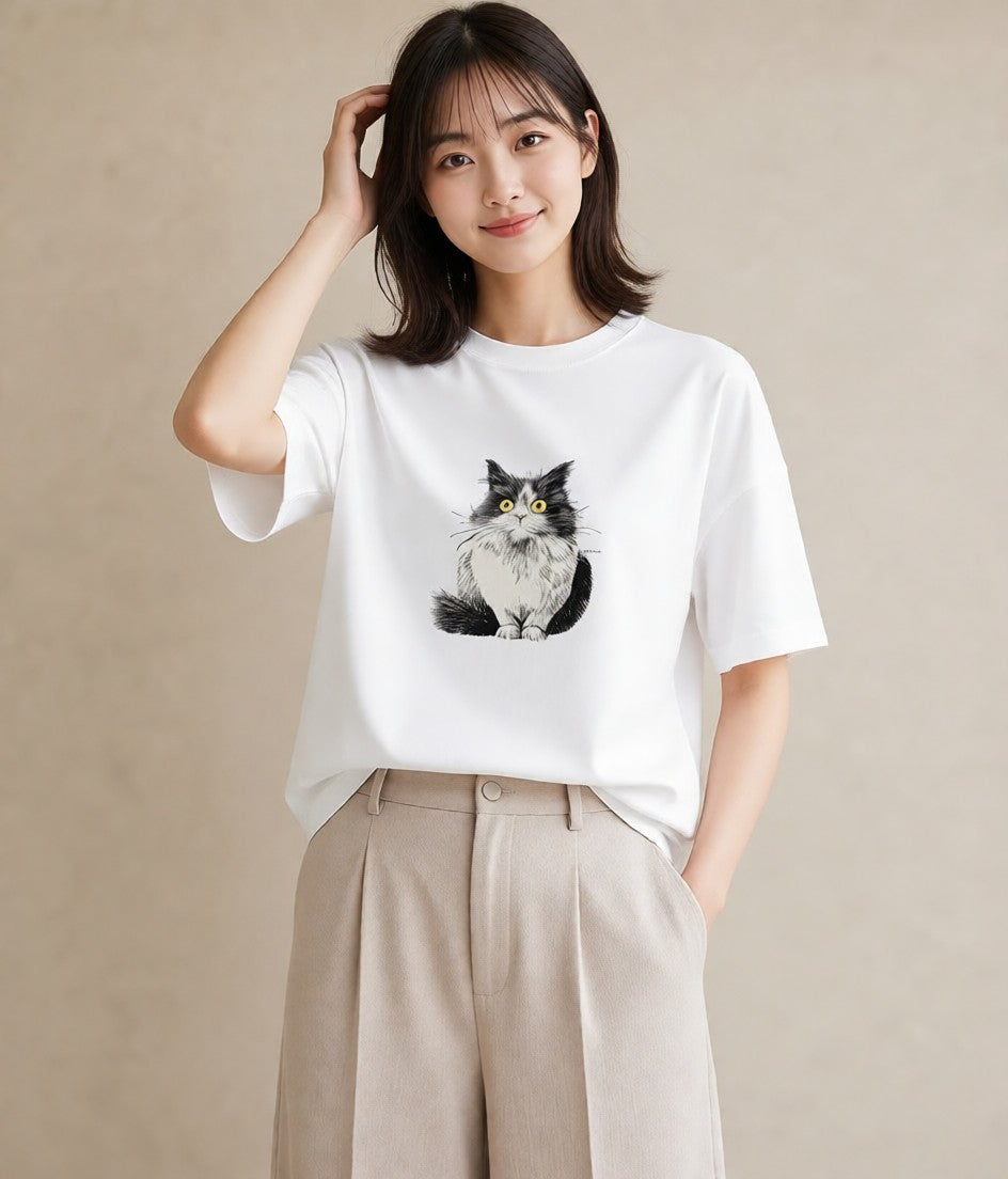 Tシャツ レディース ラグドール 猫 ねこ イラスト ゆるコーデ レイヤード 友達ギフト 白T