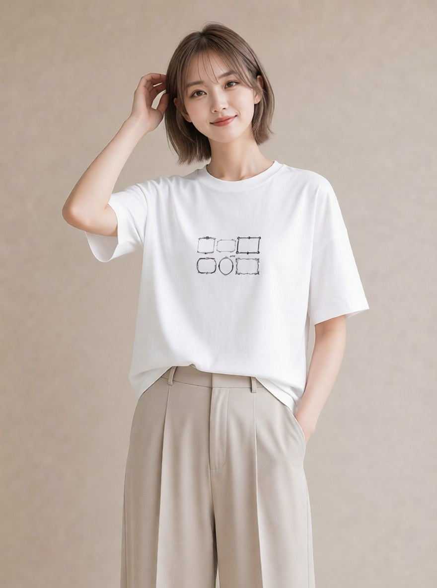 デザインTシャツ レディース 手鏡 アンティーク レトロ ナチュラル イラスト ゆるコーデ 女子会 お揃い 白T