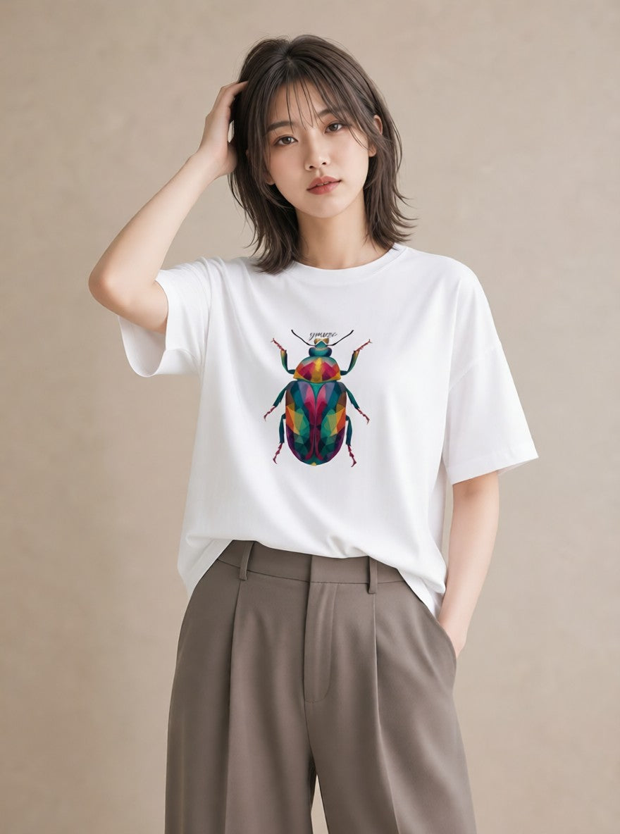 デザインTシャツ レディース クワガタ 昆虫 虫 イラスト お洒落 ルームウェア ギフト 白T