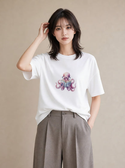 デザインTシャツ レディース タコ 海の生き物 海 イラスト 旅行コーデ 綿100 デート 白T