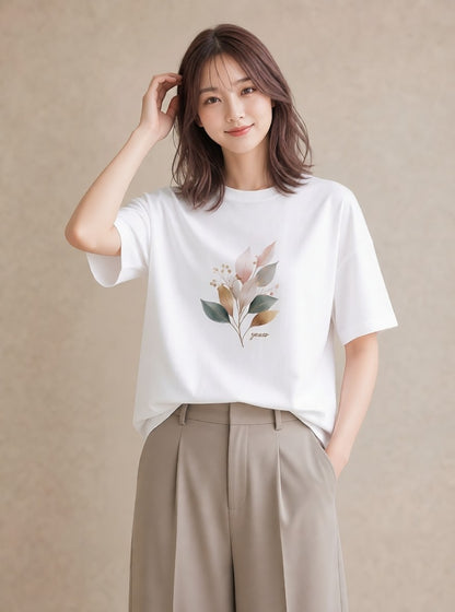 グラフィックTシャツ レディース ユーカリ 植物 ボタニカル イラスト 水彩風 送別ギフト 通勤 白T