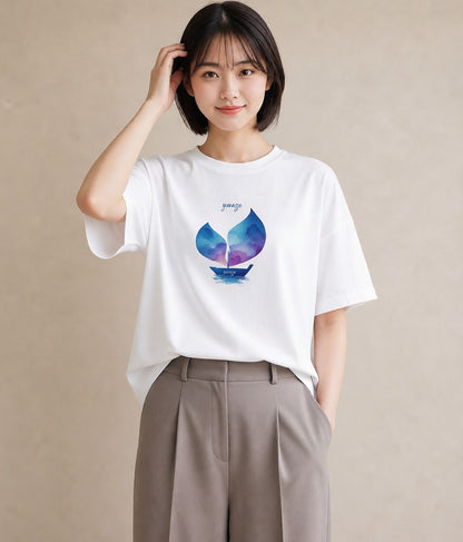 Tシャツ レディース 傘 水たまり 雨 ナチュラル アンティーク イラスト カフェコーデ 姉妹 送別ギフト 白T