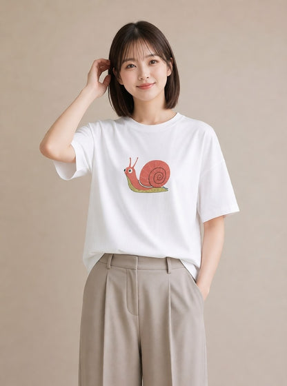 Tシャツ レディース かたつむり 昆虫 虫 イラスト アート風 カフェ巡り 女子会 白T