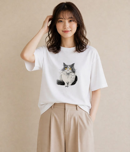 Tシャツ レディース スコティッシュフォールド 猫 ねこ イラスト ゆるコーデ 親子 20代 白T
