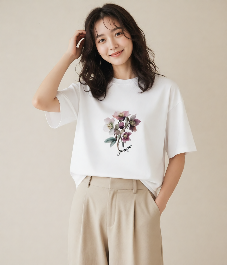 グラフィックTシャツ レディース パンジー 花 花柄 イラスト ナチュラル ペアコーデ 秋コーデ 白T