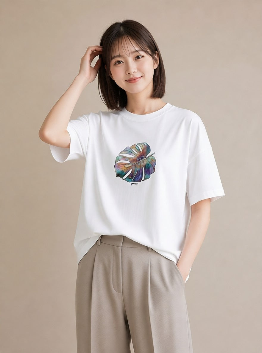 グラフィックTシャツ レディース モンステラ 植物 ボタニカル イラスト 線画 クリスマス 旅行 白T