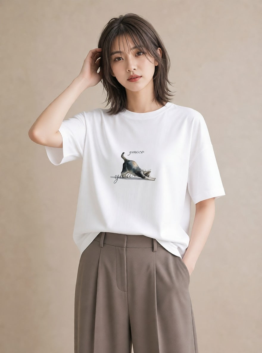 グラフィックTシャツ レディース スコティッシュフォールド 猫 ねこ イラスト 旅行コーデ 親子 20代 白T