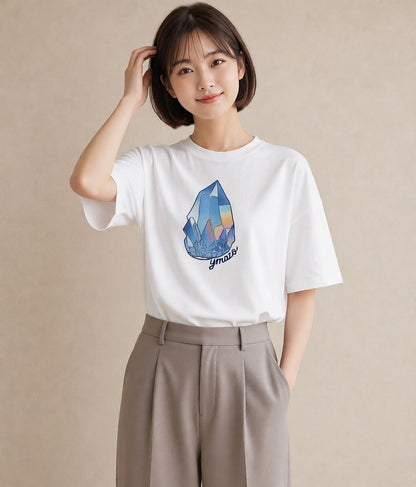 プリントTシャツ レディース オーロラ 星空 宇宙 イラスト ボタニカル 通勤 在宅 白T