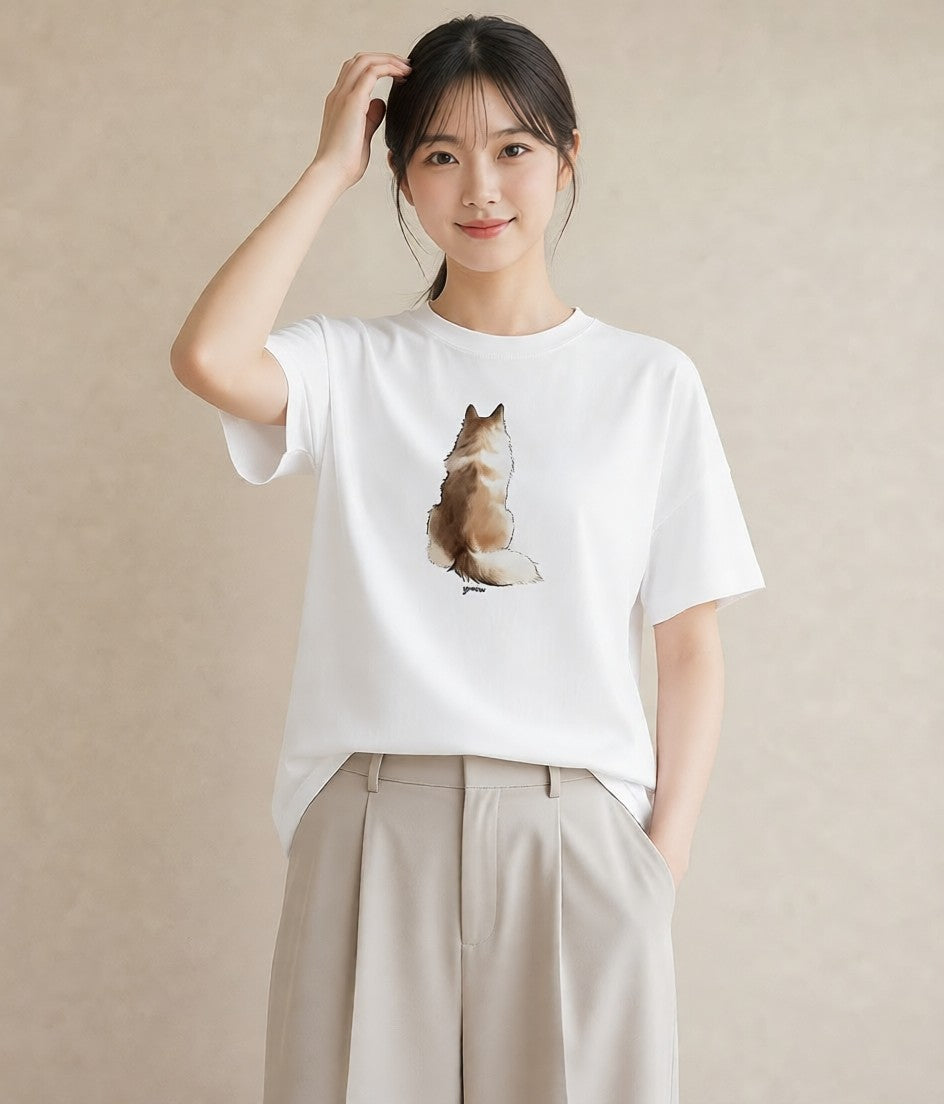 デザインTシャツ レディース 犬好き 犬 いぬ イラスト ママ カフェ服 白T