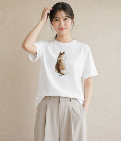 デザインTシャツ レディース 犬好き 犬 いぬ イラスト ママ カフェ服 白T