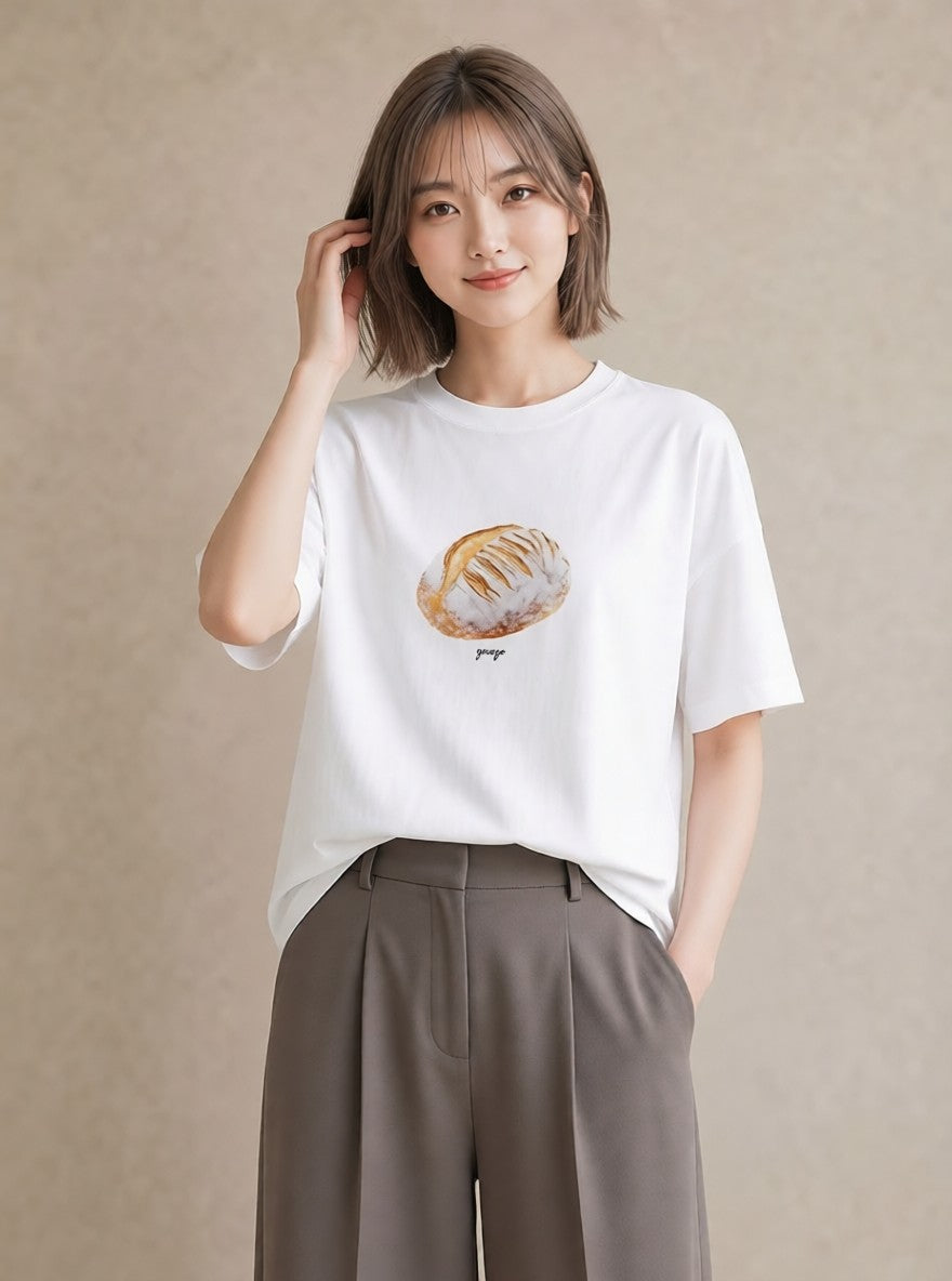 Tシャツ レディース 食パン 食べ物 フード イラスト ポップ 通勤 在宅 白T