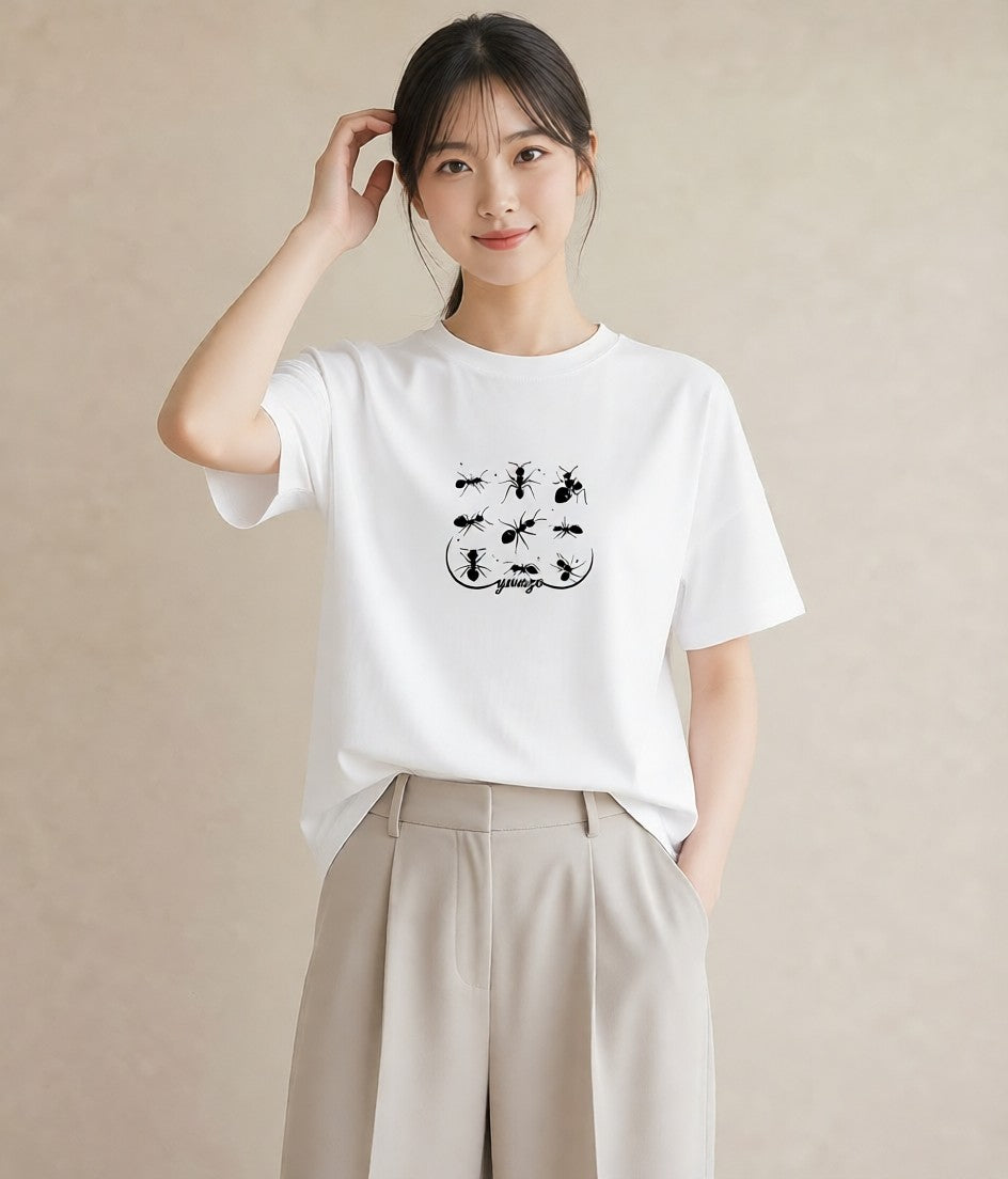 Tシャツ レディース アリ 昆虫 虫 イラスト 可愛い 女性 旅行用 白T